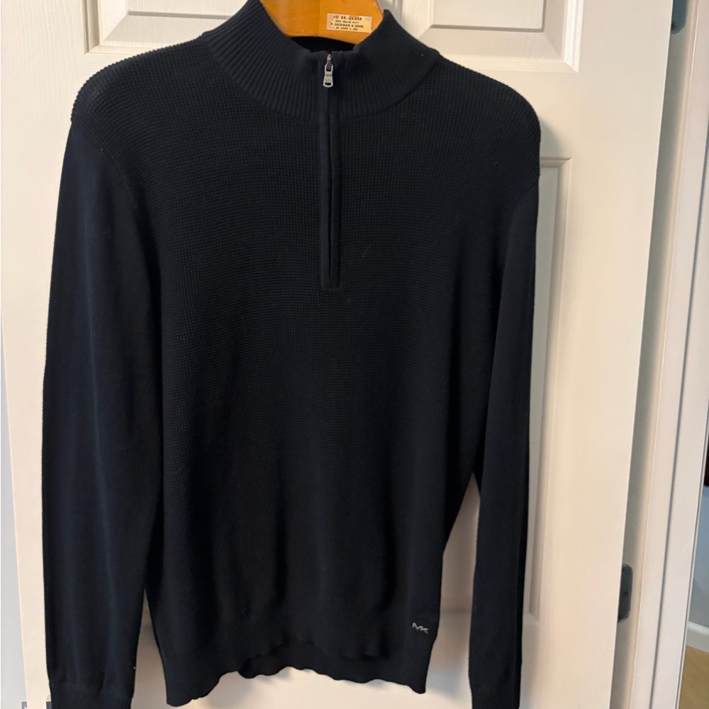 Michael Kors Black Zip-Up Cotton Sweater.